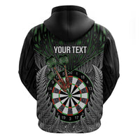 Personalised New Zealand Darts Zip Hoodie Dartboard Maori Fern Puhoro Art