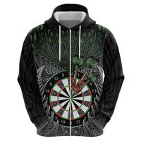 Personalised New Zealand Darts Zip Hoodie Dartboard Maori Fern Puhoro Art