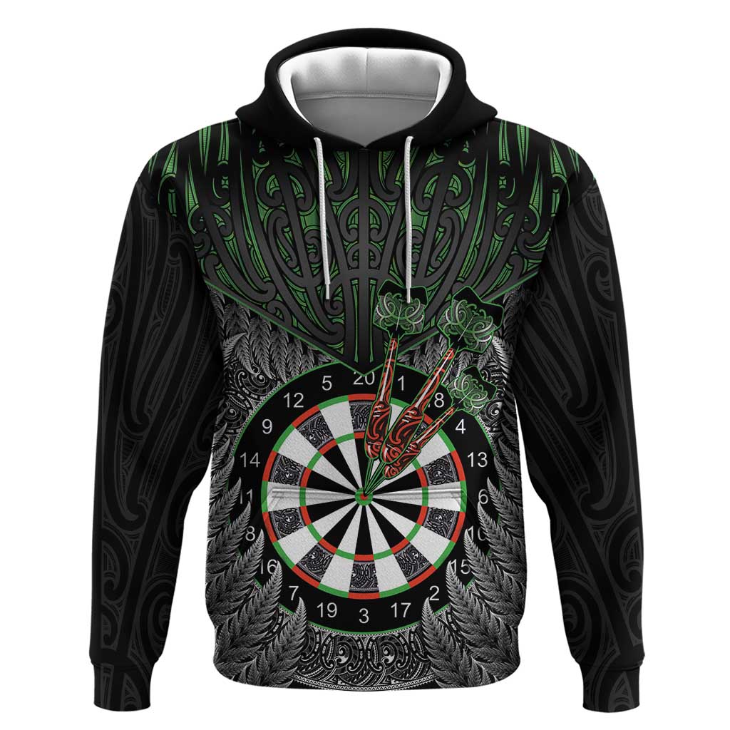 Personalised New Zealand Darts Zip Hoodie Dartboard Maori Fern Puhoro Art