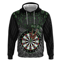 Personalised New Zealand Darts Zip Hoodie Dartboard Maori Fern Puhoro Art