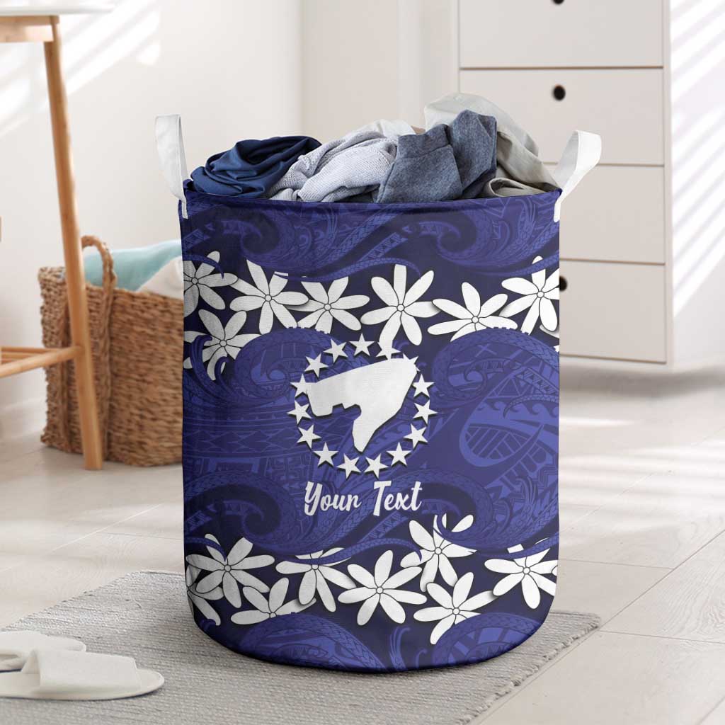 Personalised Cook Islands Pukapuka Laundry Basket Tiare Maori Polynesian Waves Tattoo LT14 Blue - Polynesian Pride