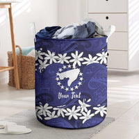 Personalised Cook Islands Pukapuka Laundry Basket Tiare Maori Polynesian Waves Tattoo LT14 Blue - Polynesian Pride