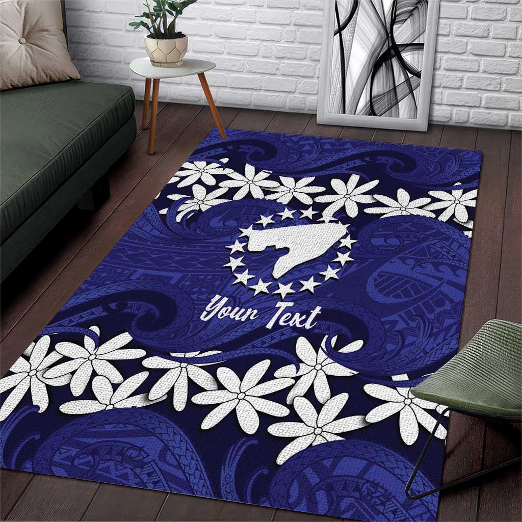 Personalised Cook Islands Pukapuka Area Rug Tiare Maori Polynesian Waves Tattoo LT14 Blue - Polynesian Pride