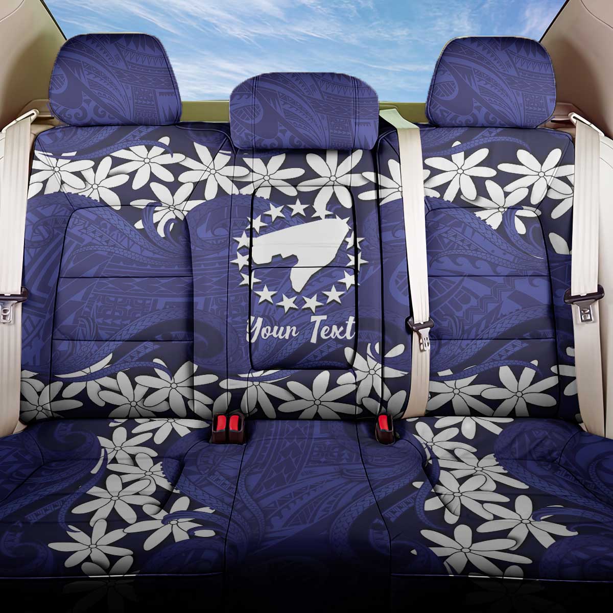 Personalised Cook Islands Pukapuka Back Car Seat Cover Tiare Maori Polynesian Waves Tattoo LT14 One Size Blue - Polynesian Pride