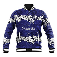 Personalised Cook Islands Pukapuka Baseball Jacket Tiare Maori Polynesian Waves Tattoo LT14 Unisex Blue - Polynesian Pride