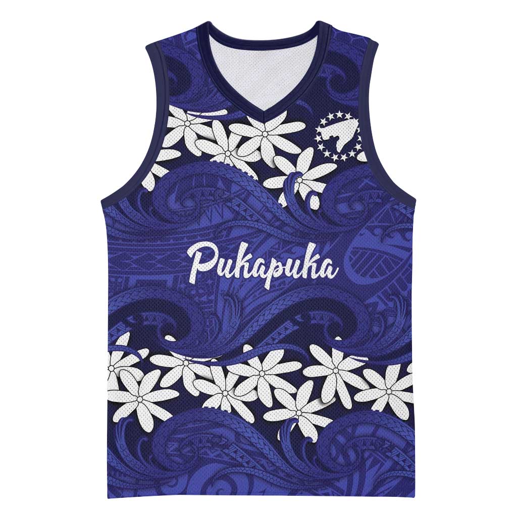 Personalised Cook Islands Pukapuka Basketball Jersey Tiare Maori Polynesian Waves Tattoo LT14 Unisex Blue - Polynesian Pride