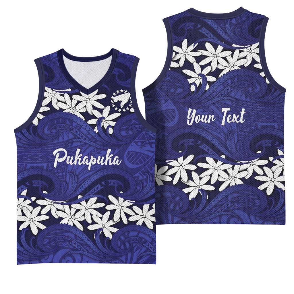 Personalised Cook Islands Pukapuka Basketball Jersey Tiare Maori Polynesian Waves Tattoo LT14 - Polynesian Pride