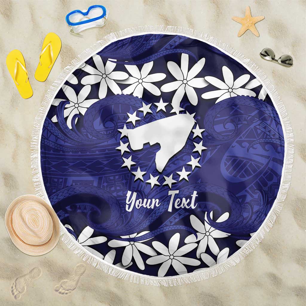 Personalised Cook Islands Pukapuka Beach Blanket Tiare Maori Polynesian Waves Tattoo LT14 One Size 150cm Blue - Polynesian Pride