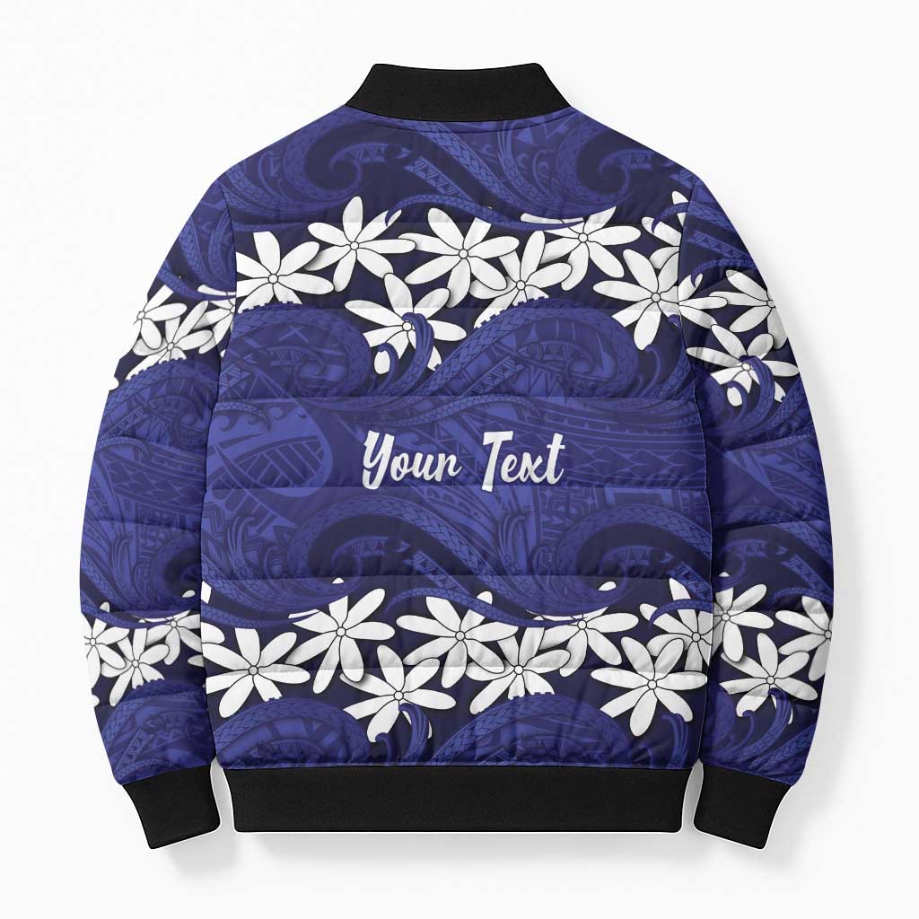Personalised Cook Islands Pukapuka Bomber Puffer Jacket Tiare Maori Polynesian Waves Tattoo LT14 - Polynesian Pride