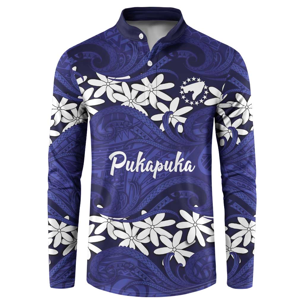 Personalised Cook Islands Pukapuka Button Sweatshirt Tiare Maori Polynesian Waves Tattoo LT14 Blue - Polynesian Pride