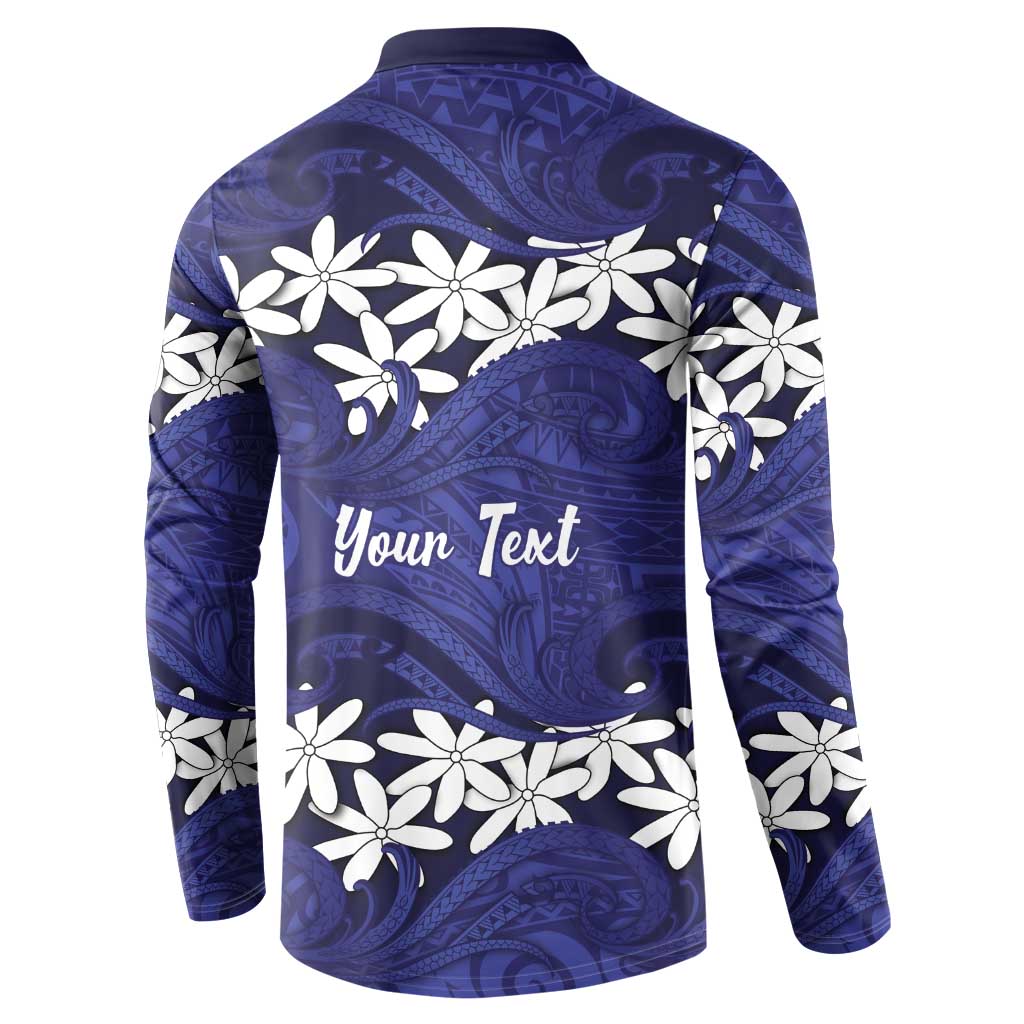 Personalised Cook Islands Pukapuka Button Sweatshirt Tiare Maori Polynesian Waves Tattoo LT14 - Polynesian Pride