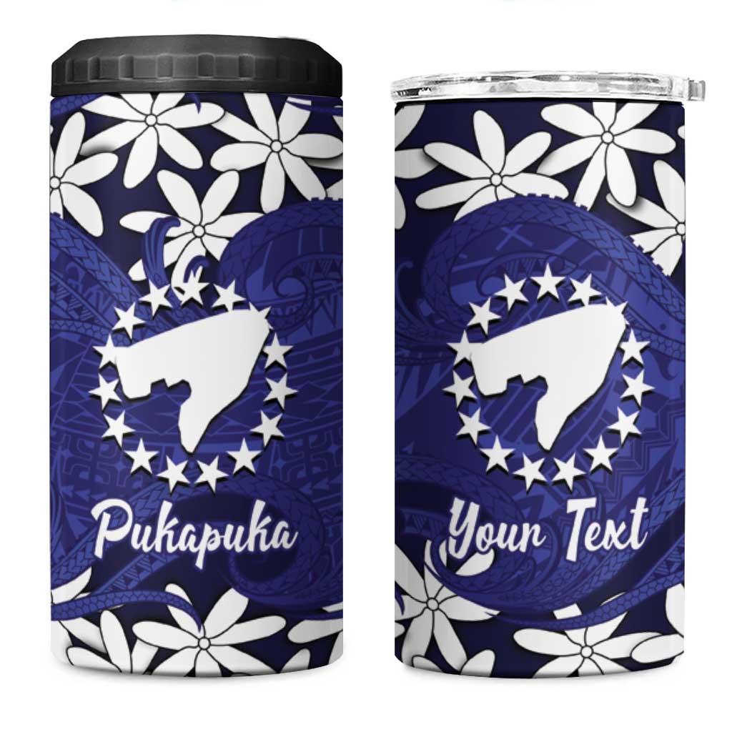 Personalised Cook Islands Pukapuka 4 in 1 Can Cooler Tumbler Tiare Maori Polynesian Waves Tattoo LT14 One Size: 16 oz Blue - Polynesian Pride