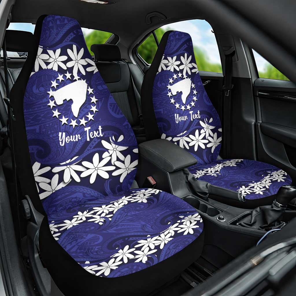 Personalised Cook Islands Pukapuka Car Seat Cover Tiare Maori Polynesian Waves Tattoo LT14 One Size Blue - Polynesian Pride