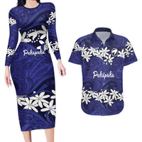 Personalised Cook Islands Pukapuka Couples Matching Long Sleeve Bodycon Dress and Hawaiian Shirt Tiare Maori Polynesian Waves Tattoo