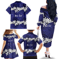 Personalised Cook Islands Pukapuka Family Matching Off The Shoulder Long Sleeve Dress and Hawaiian Shirt Tiare Maori Polynesian Waves Tattoo