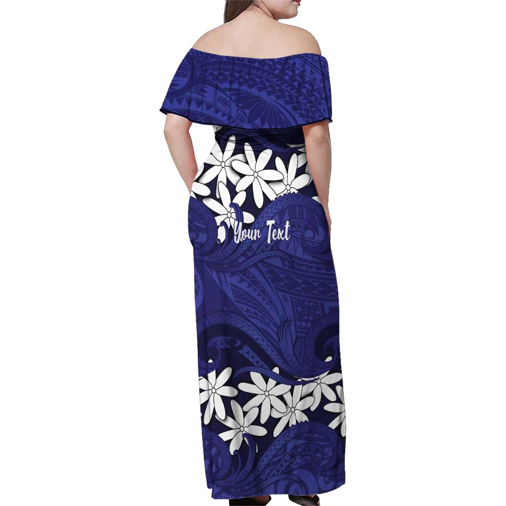 Personalised Cook Islands Pukapuka Family Matching Off Shoulder Maxi Dress and Hawaiian Shirt Tiare Maori Polynesian Waves Tattoo