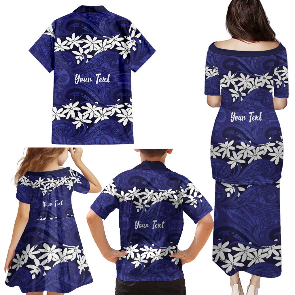 Personalised Cook Islands Pukapuka Family Matching Puletasi and Hawaiian Shirt Tiare Maori Polynesian Waves Tattoo