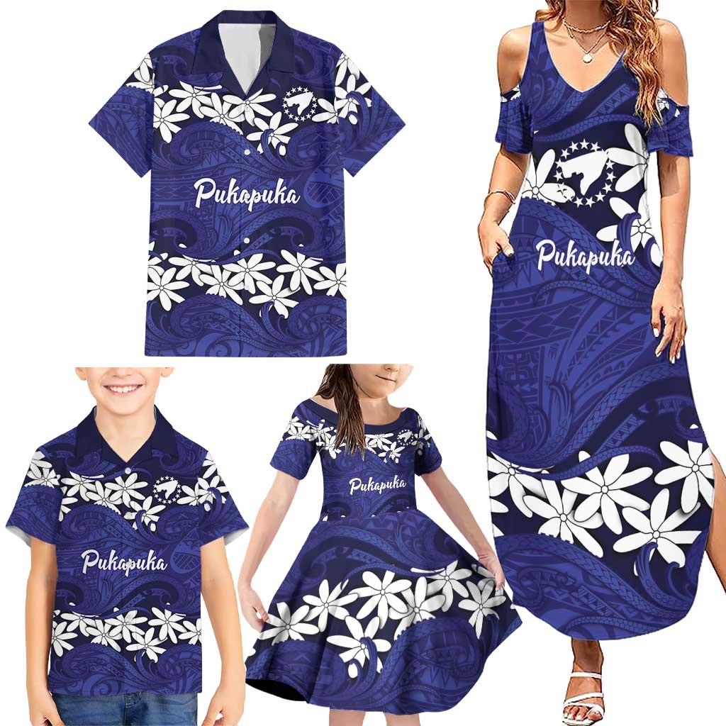 Personalised Cook Islands Pukapuka Family Matching Summer Maxi Dress and Hawaiian Shirt Tiare Maori Polynesian Waves Tattoo LT14 - Polynesian Pride