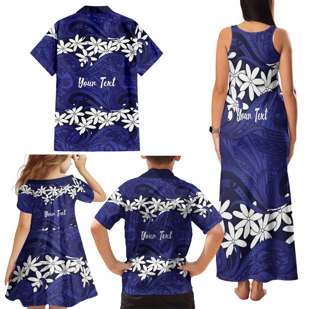 Personalised Cook Islands Pukapuka Family Matching Tank Maxi Dress and Hawaiian Shirt Tiare Maori Polynesian Waves Tattoo
