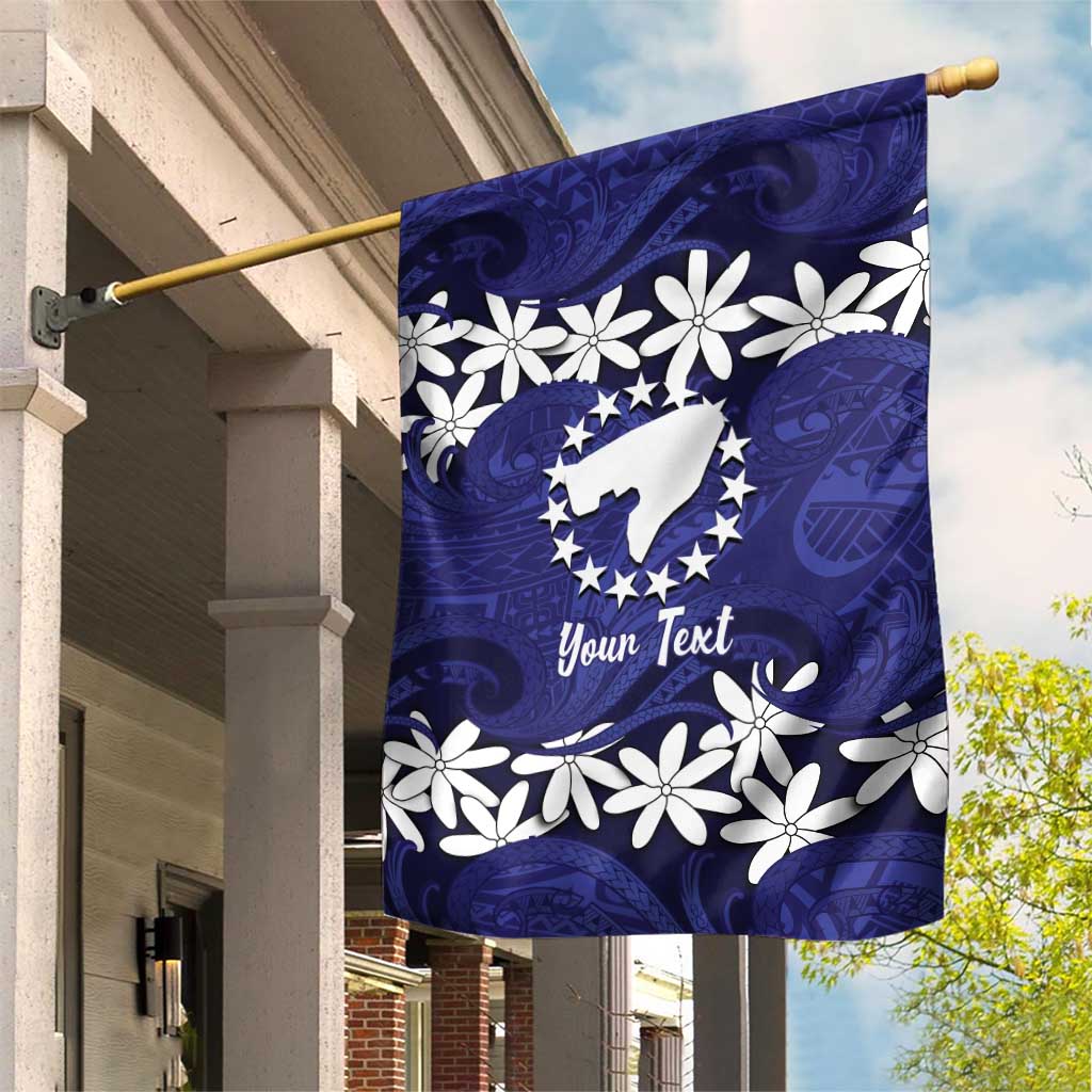 Personalised Cook Islands Pukapuka Garden Flag Tiare Maori Polynesian Waves Tattoo LT14 House Flag Blue - Polynesian Pride