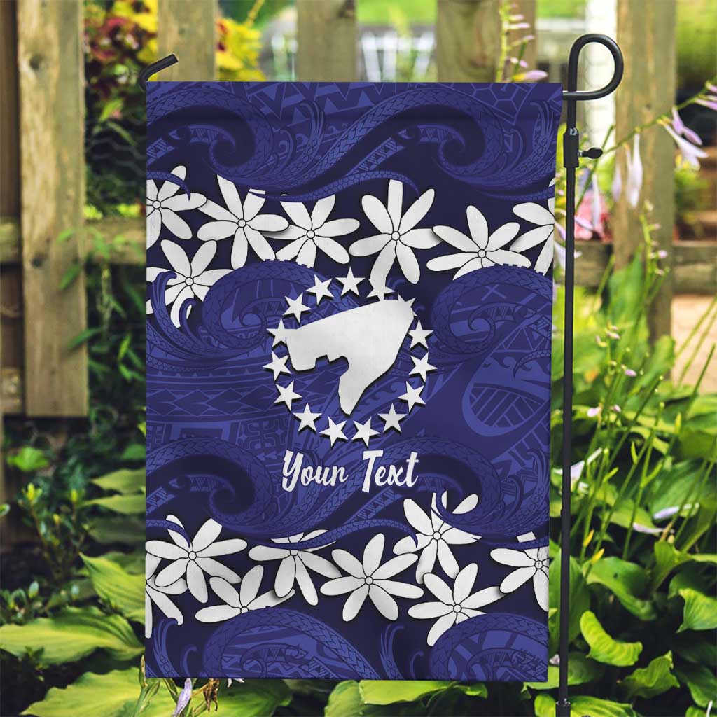 Personalised Cook Islands Pukapuka Garden Flag Tiare Maori Polynesian Waves Tattoo LT14 Garden Flag Blue - Polynesian Pride
