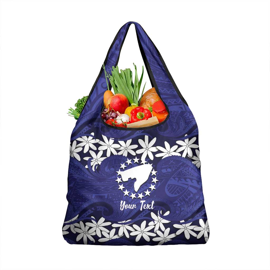 Personalised Cook Islands Pukapuka Grocery Bag Tiare Maori Polynesian Waves Tattoo LT14 1-pack One Size Blue - Polynesian Pride