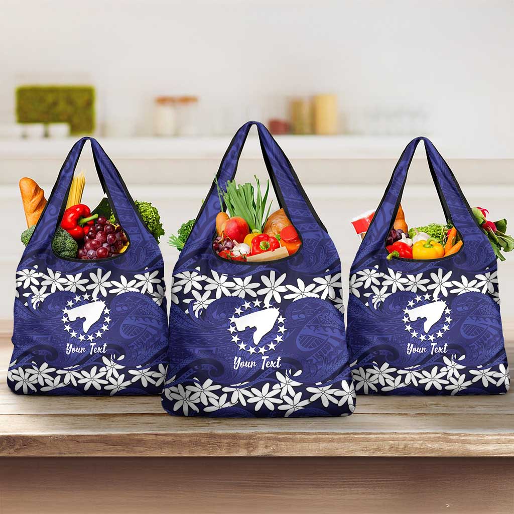 Personalised Cook Islands Pukapuka Grocery Bag Tiare Maori Polynesian Waves Tattoo LT14 3-pack One Size Blue - Polynesian Pride