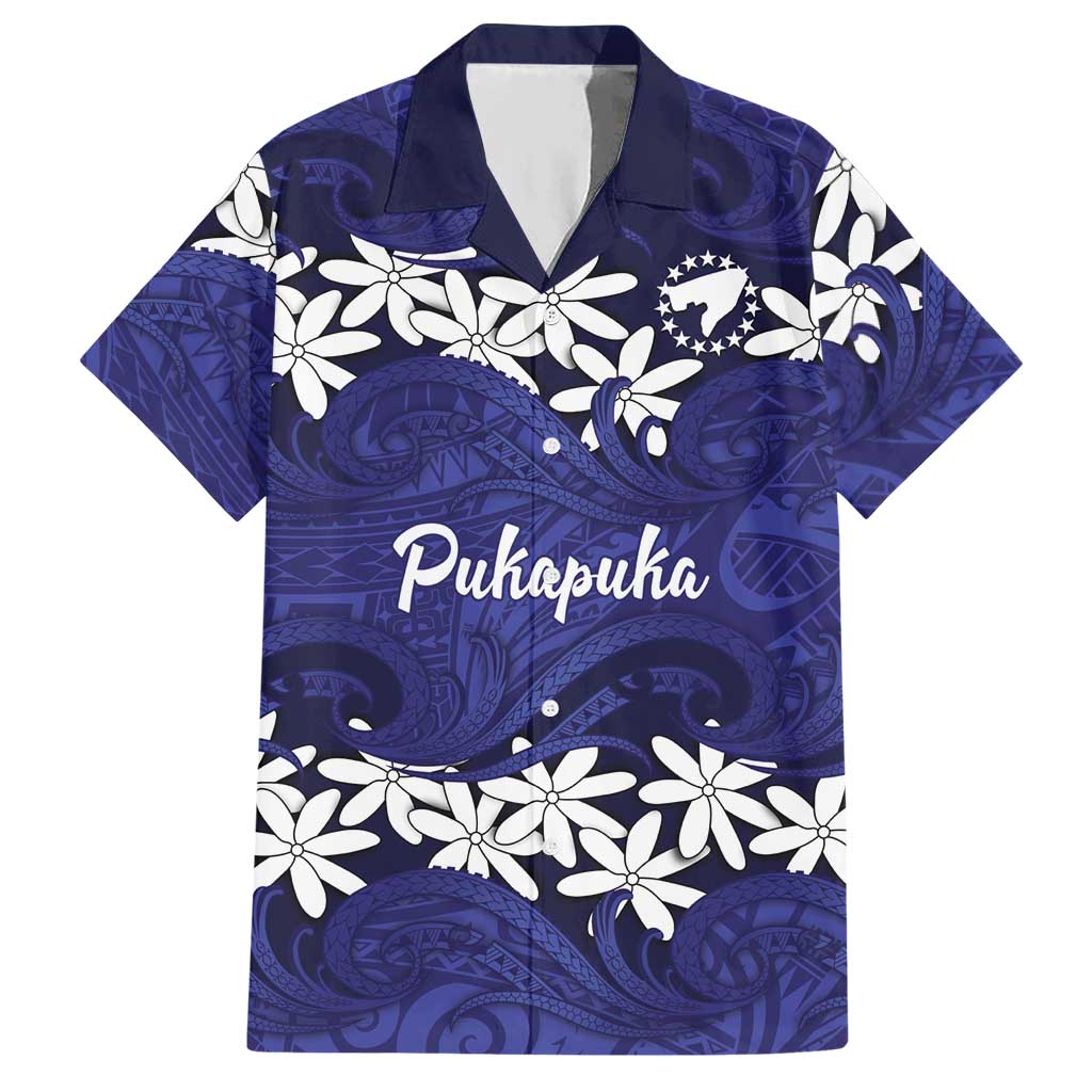 Personalised Cook Islands Pukapuka Hawaiian Shirt Tiare Maori Polynesian Waves Tattoo LT14 Blue - Polynesian Pride