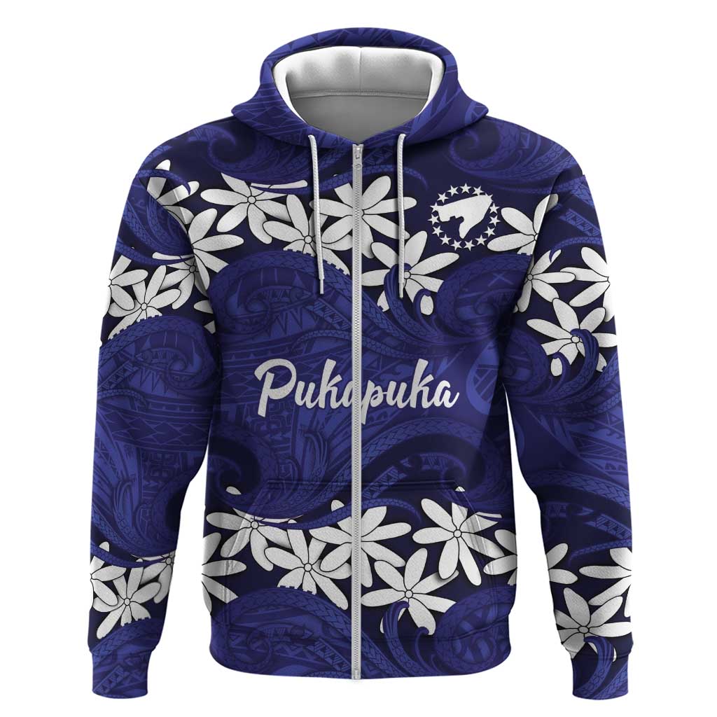 Personalised Cook Islands Pukapuka Hoodie Tiare Maori Polynesian Waves Tattoo