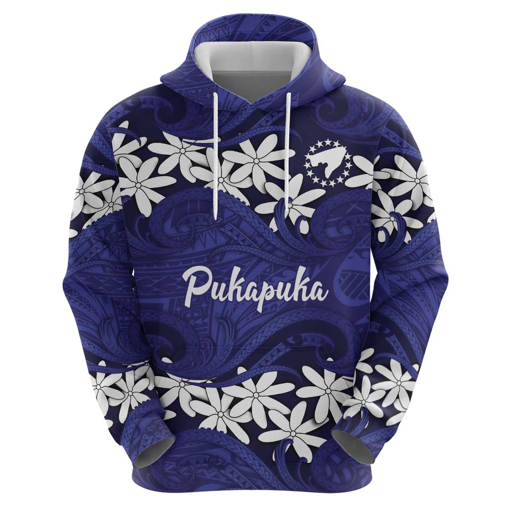 Personalised Cook Islands Pukapuka Hoodie Tiare Maori Polynesian Waves Tattoo