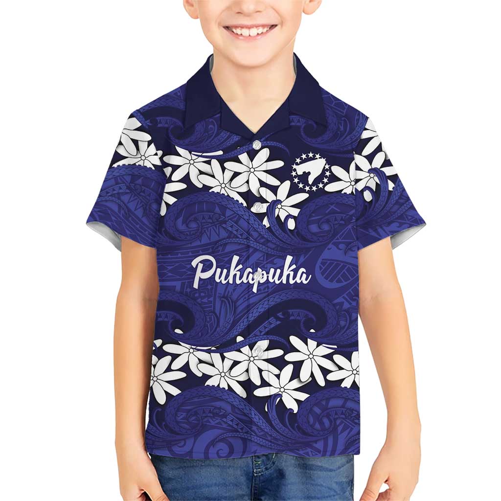 Personalised Cook Islands Pukapuka Kid Hawaiian Shirt Tiare Maori Polynesian Waves Tattoo
