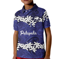 Personalised Cook Islands Pukapuka Kid Polo Shirt Tiare Maori Polynesian Waves Tattoo LT14 Kid Blue - Polynesian Pride