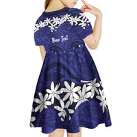 Personalised Cook Islands Pukapuka Kid Short Sleeve Dress Tiare Maori Polynesian Waves Tattoo LT14 - Polynesian Pride