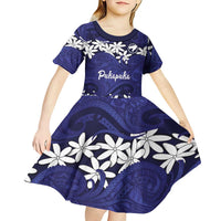 Personalised Cook Islands Pukapuka Kid Short Sleeve Dress Tiare Maori Polynesian Waves Tattoo LT14 - Polynesian Pride