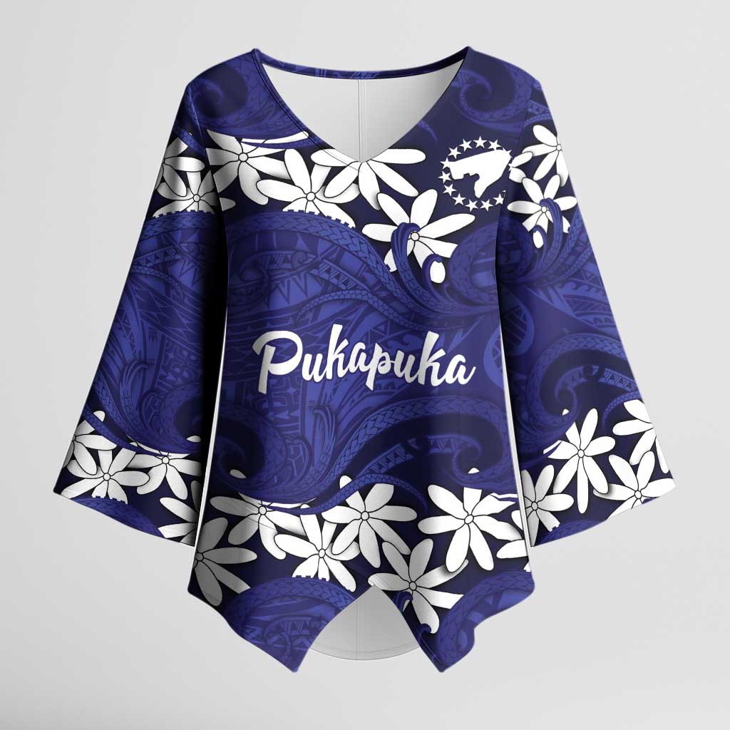 Personalised Cook Islands Pukapuka Kimono Sleeve Blouse Tiare Maori Polynesian Waves Tattoo