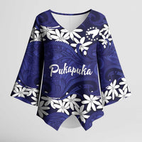 Personalised Cook Islands Pukapuka Kimono Sleeve Blouse Tiare Maori Polynesian Waves Tattoo