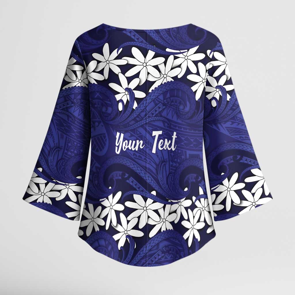 Personalised Cook Islands Pukapuka Kimono Sleeve Blouse Tiare Maori Polynesian Waves Tattoo