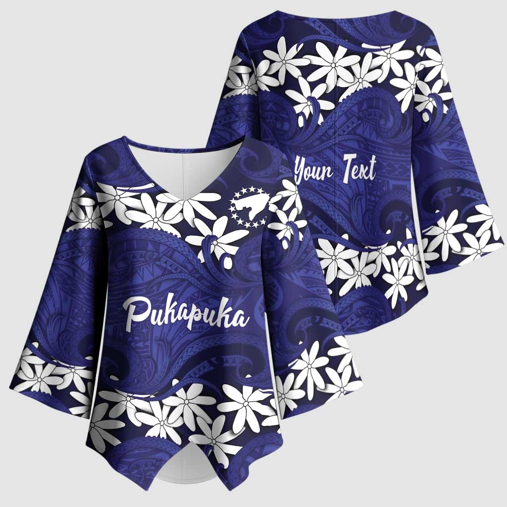 Personalised Cook Islands Pukapuka Kimono Sleeve Blouse Tiare Maori Polynesian Waves Tattoo