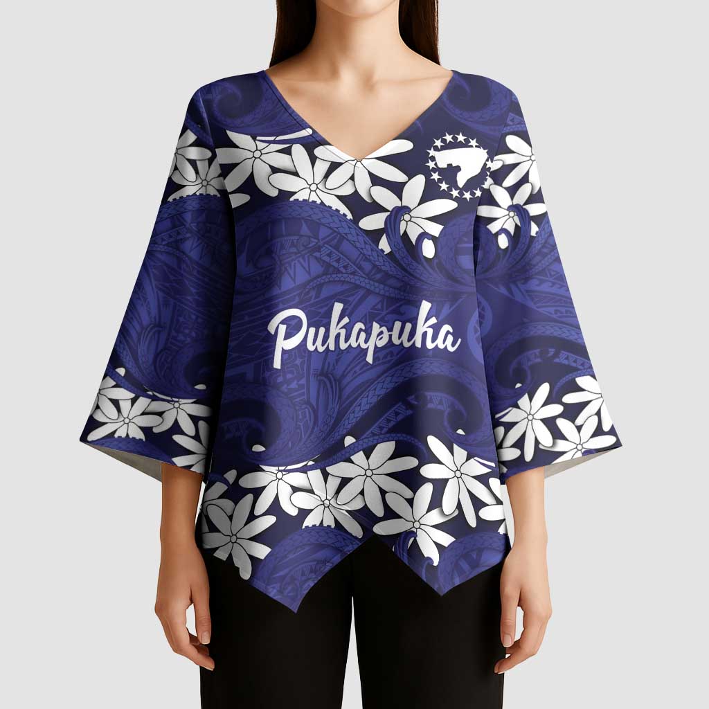 Personalised Cook Islands Pukapuka Kimono Sleeve Blouse Tiare Maori Polynesian Waves Tattoo