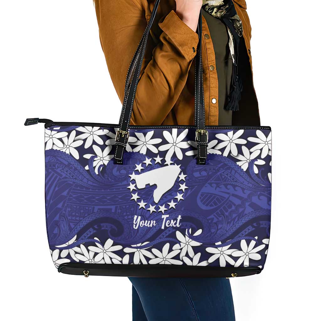 Personalised Cook Islands Pukapuka Leather Tote Bag Tiare Maori Polynesian Waves Tattoo LT14 - Polynesian Pride