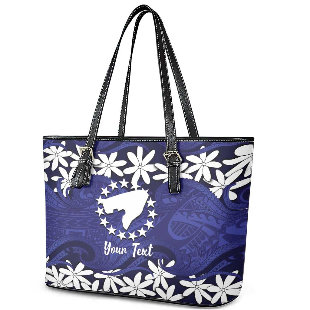 Personalised Cook Islands Pukapuka Leather Tote Bag Tiare Maori Polynesian Waves Tattoo LT14 - Polynesian Pride
