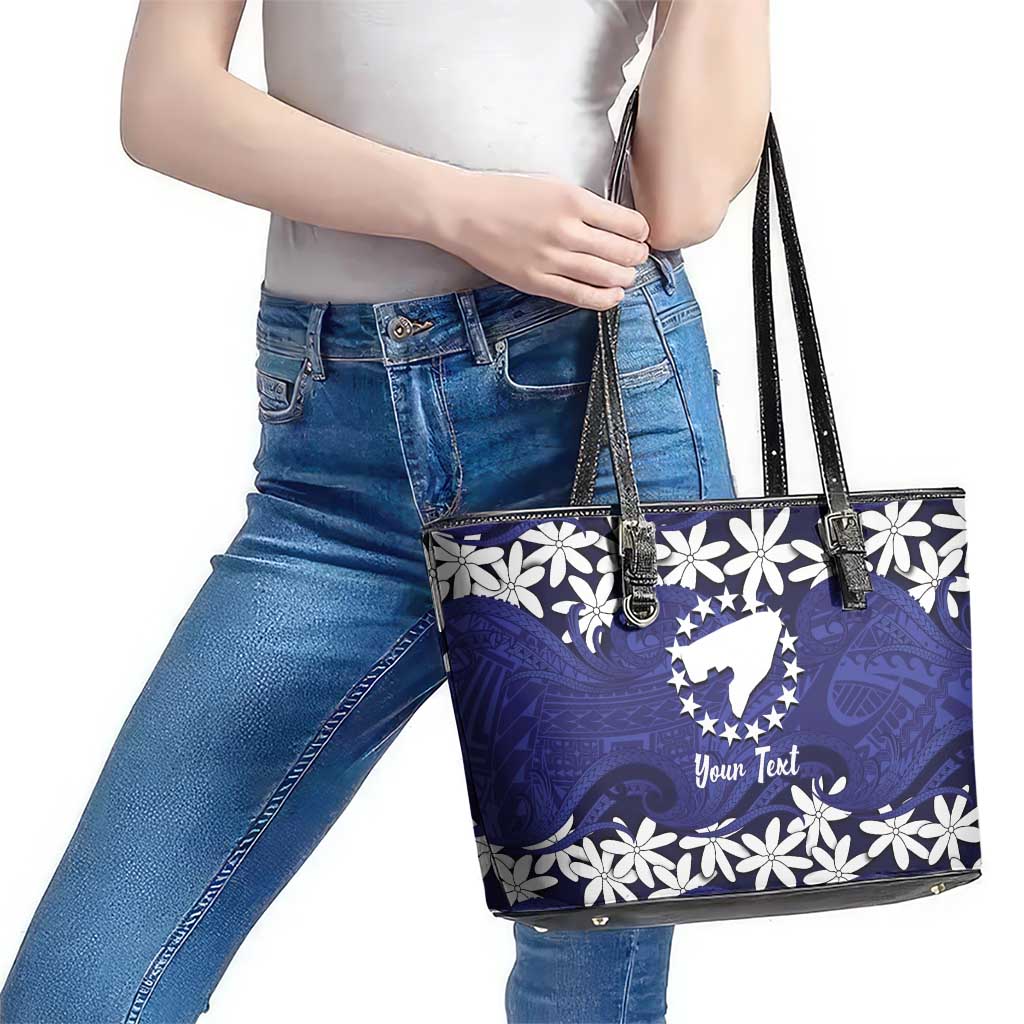 Personalised Cook Islands Pukapuka Leather Tote Bag Tiare Maori Polynesian Waves Tattoo LT14 - Polynesian Pride