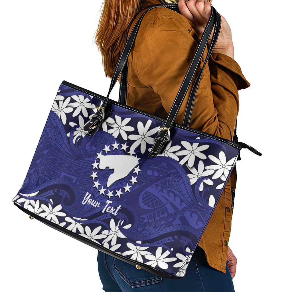 Personalised Cook Islands Pukapuka Leather Tote Bag Tiare Maori Polynesian Waves Tattoo LT14 - Polynesian Pride