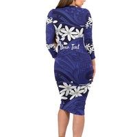 Personalised Cook Islands Pukapuka Long Sleeve Bodycon Dress Tiare Maori Polynesian Waves Tattoo LT14 - Polynesian Pride