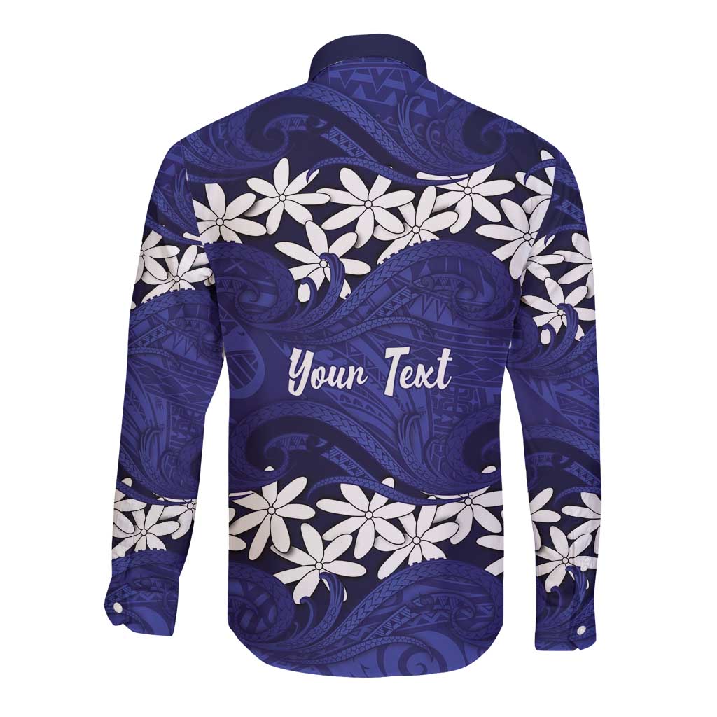Personalised Cook Islands Pukapuka Long Sleeve Button Shirt Tiare Maori Polynesian Waves Tattoo LT14 - Polynesian Pride