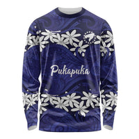 Personalised Cook Islands Pukapuka Long Sleeve Shirt Tiare Maori Polynesian Waves Tattoo LT14 Unisex Blue - Polynesian Pride