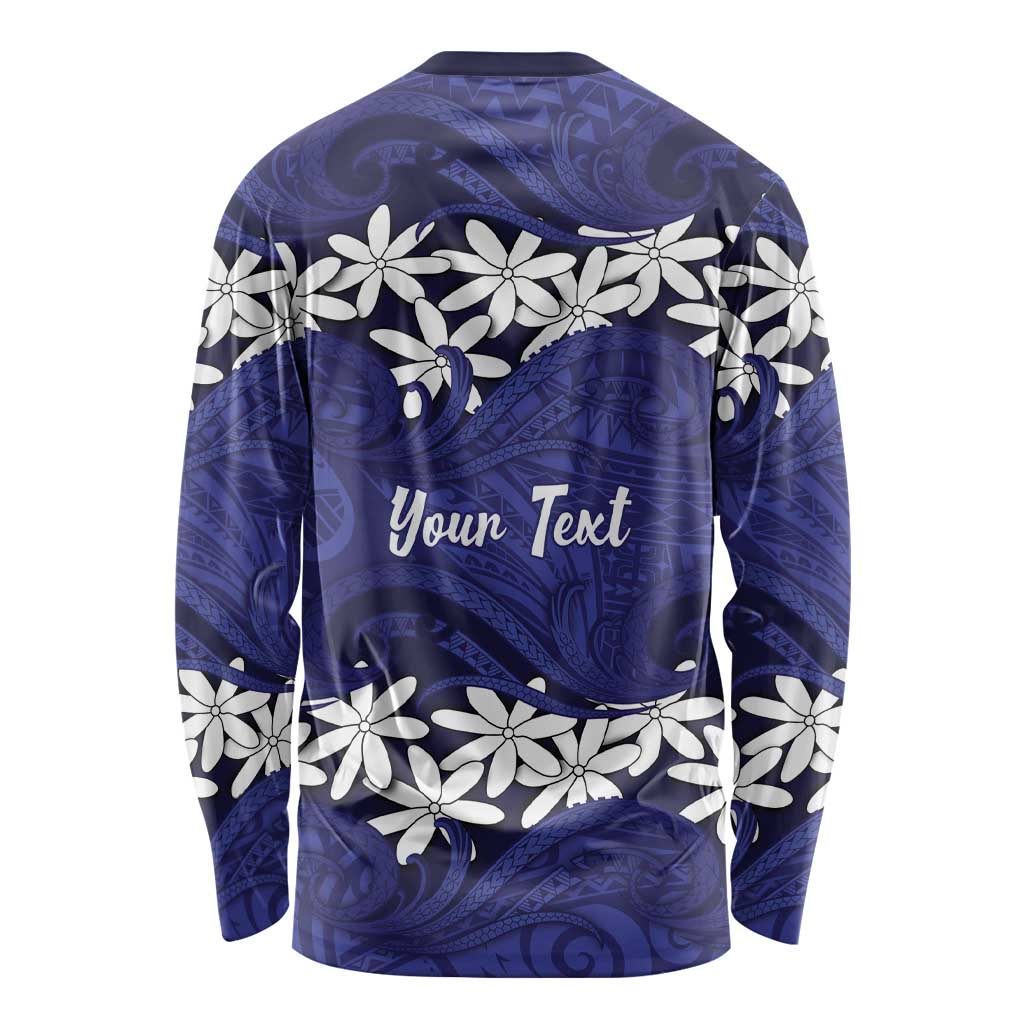 Personalised Cook Islands Pukapuka Long Sleeve Shirt Tiare Maori Polynesian Waves Tattoo LT14 - Polynesian Pride