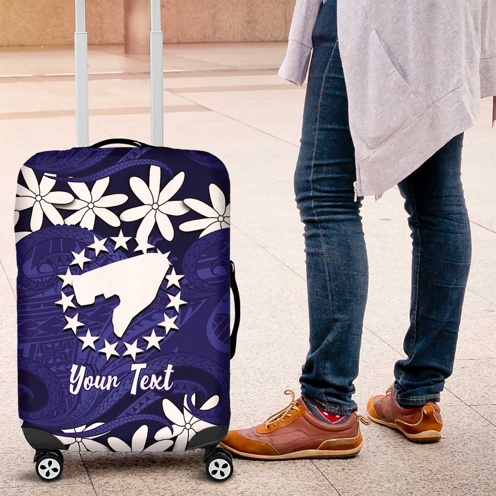 Personalised Cook Islands Pukapuka Luggage Cover Tiare Maori Polynesian Waves Tattoo LT14 Blue - Polynesian Pride