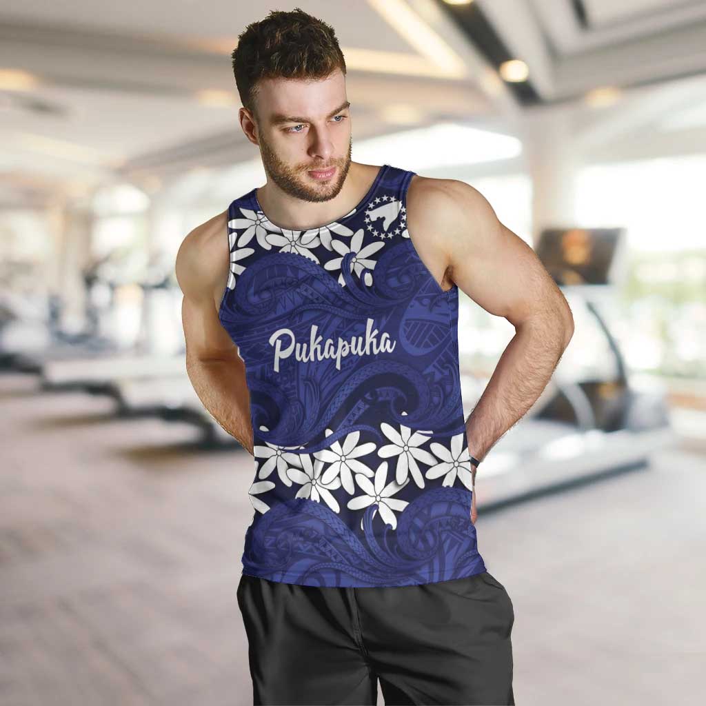 Personalised Cook Islands Pukapuka Men Tank Top Tiare Maori Polynesian Waves Tattoo LT14 Blue - Polynesian Pride