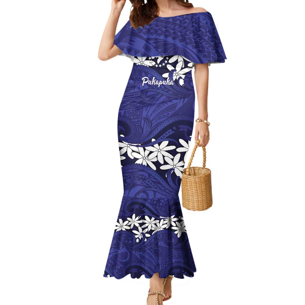 Personalised Cook Islands Pukapuka Mermaid Dress Tiare Maori Polynesian Waves Tattoo LT14 Women Blue - Polynesian Pride